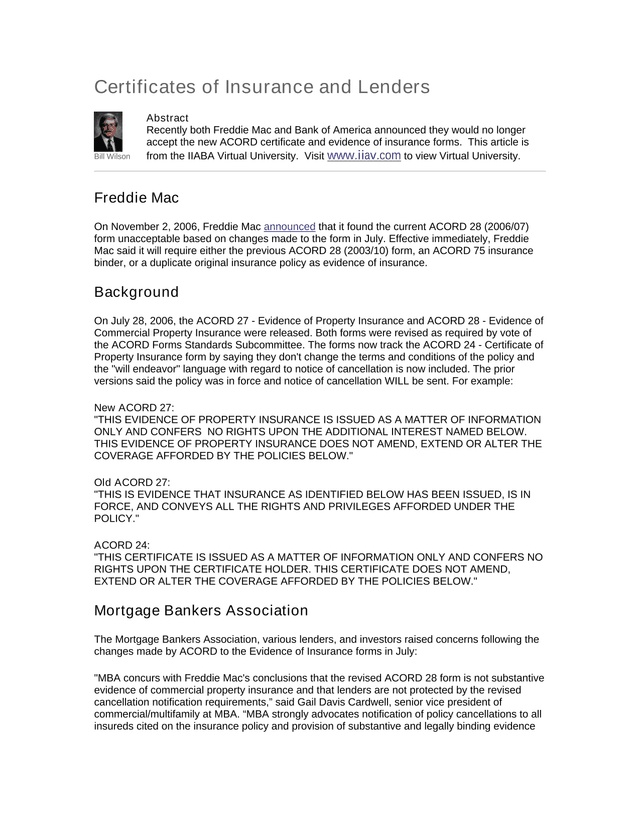 Certificates Of Insurance And Lenders screenshot