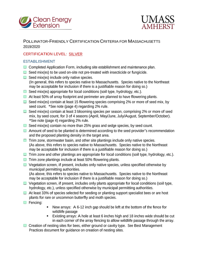POLLINATOR FRIENDLY CERTIFICATION CRITERIA FOR MASSACHUSETTS screenshot