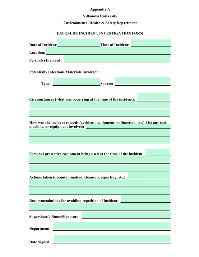 Exposure Incident Investigation Form screenshot