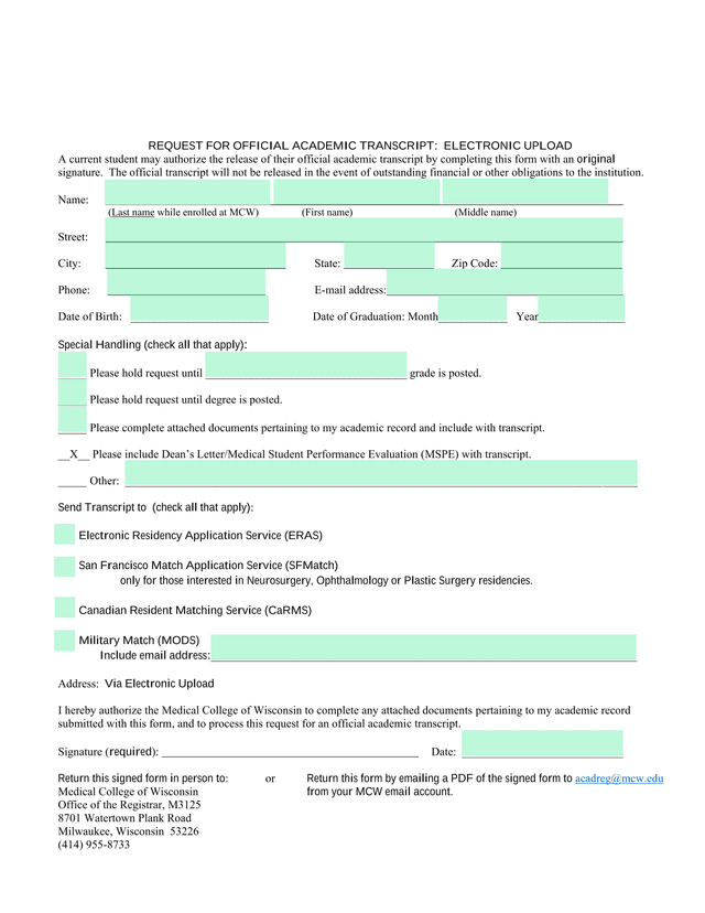 REQUEST FOR OFFICIAL ACADEMIC TRANSCRIPT ELECTRONIC UPLOAD screenshot