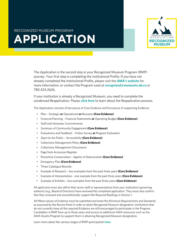 Recognized Museum Program Application screenshot
