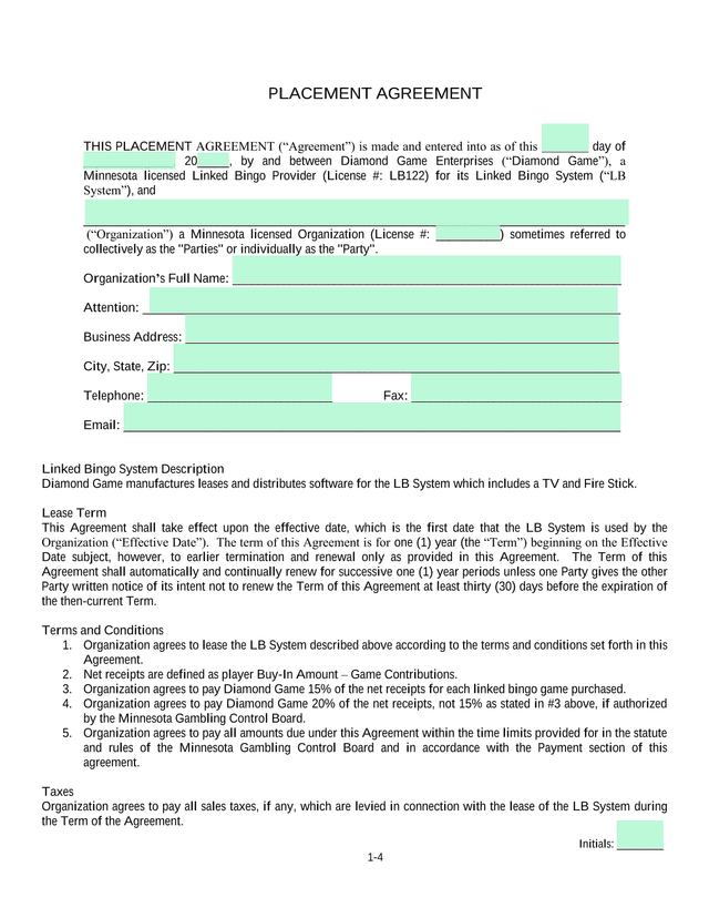 Placement Agreement screenshot