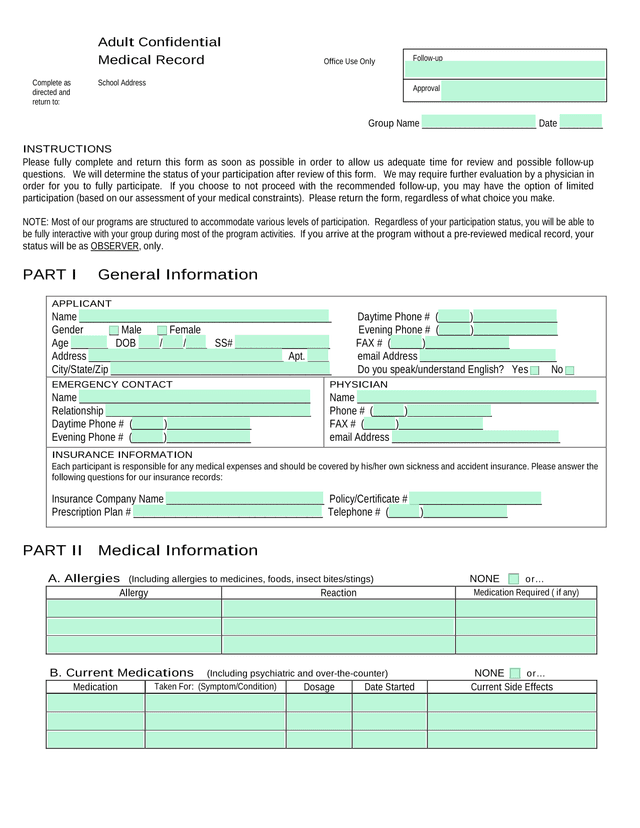 Adult Confidential Medical Record screenshot