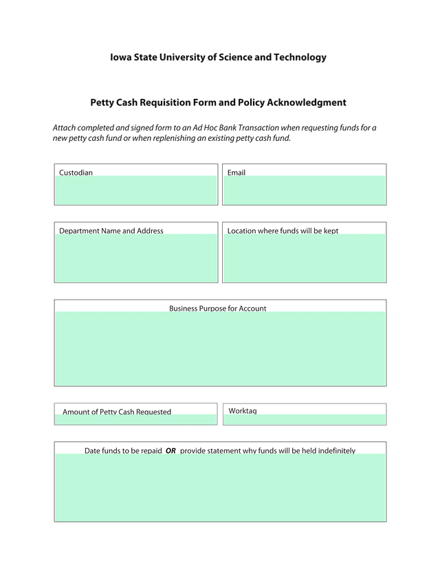 Petty Cash Requisition Form And Policy Acknowledgment screenshot