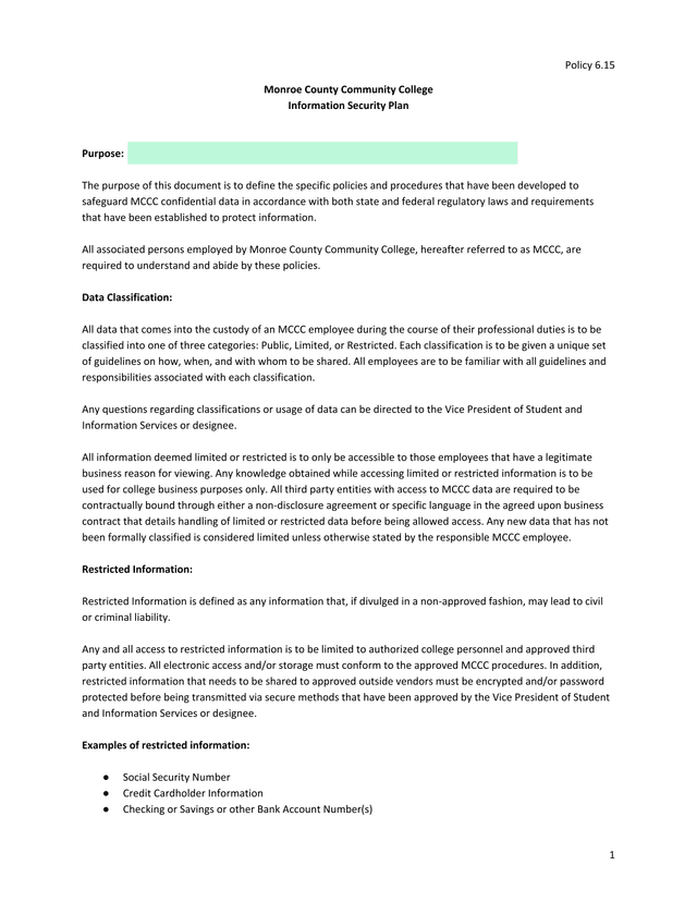 Policy 6.15 Information Security Plan screenshot