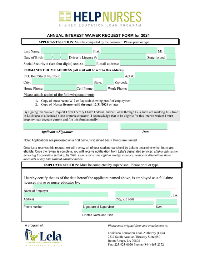 Annual Interest Waiver Request Form For 2024 screenshot