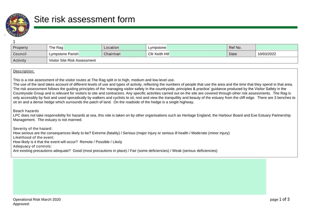Site Risk Assessment Form screenshot