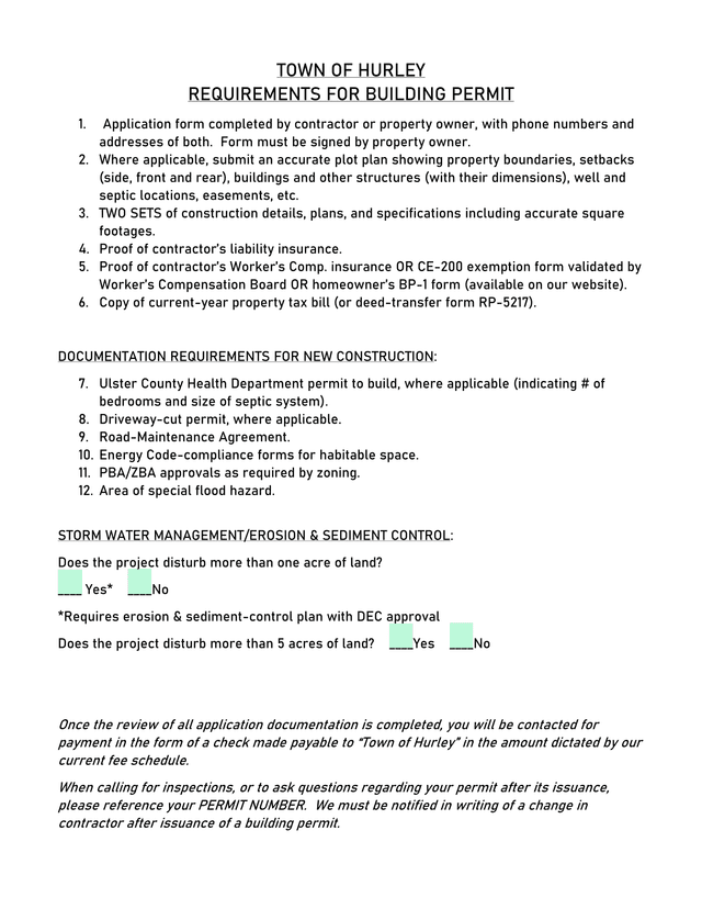 Town Of Hurley Requirements For Building Permit screenshot