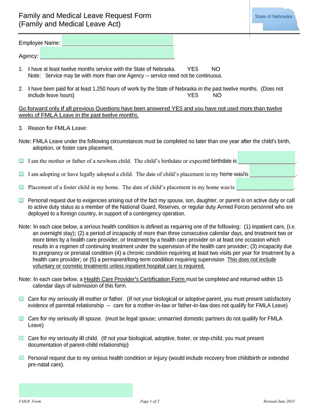 Family And Medical Leave Request Form screenshot