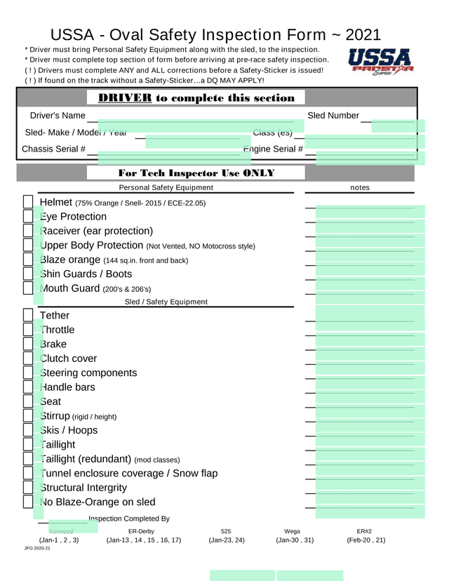 USSA   Oval Safety Inspection Form  2021 screenshot
