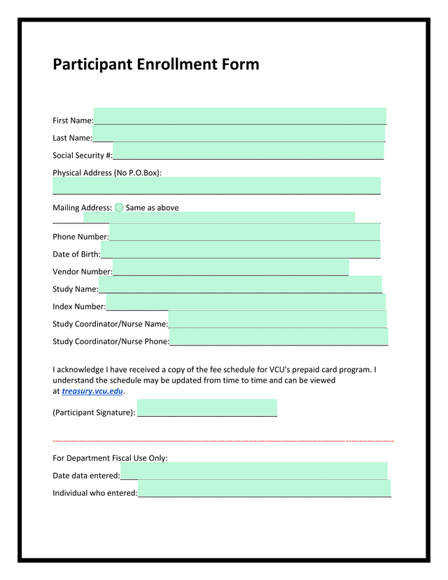 Participant Enrollment Form screenshot