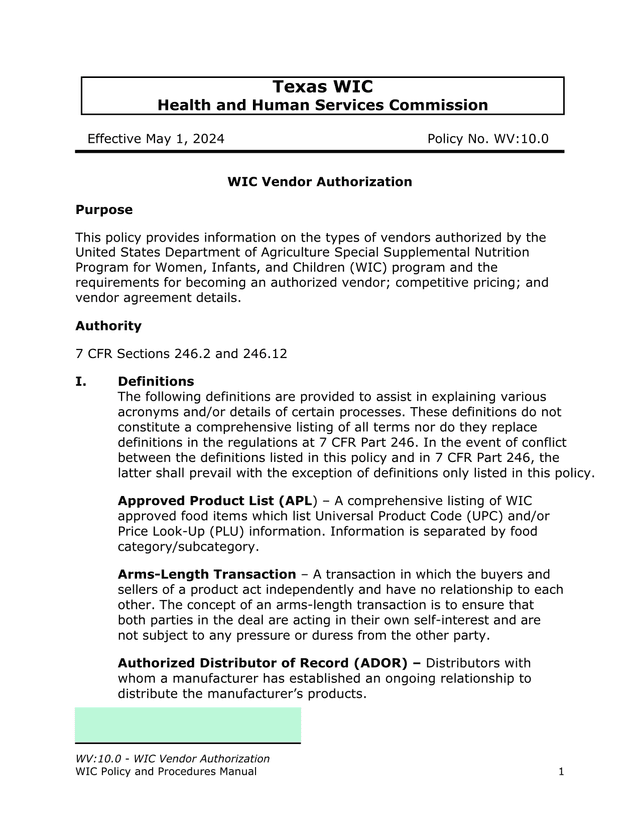 WV10.0   WIC Vendor Authorization screenshot
