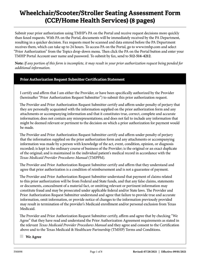 WheelchairScooterStroller Seating Assessment Form screenshot