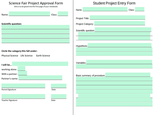 Science Fair Project Approval Form screenshot