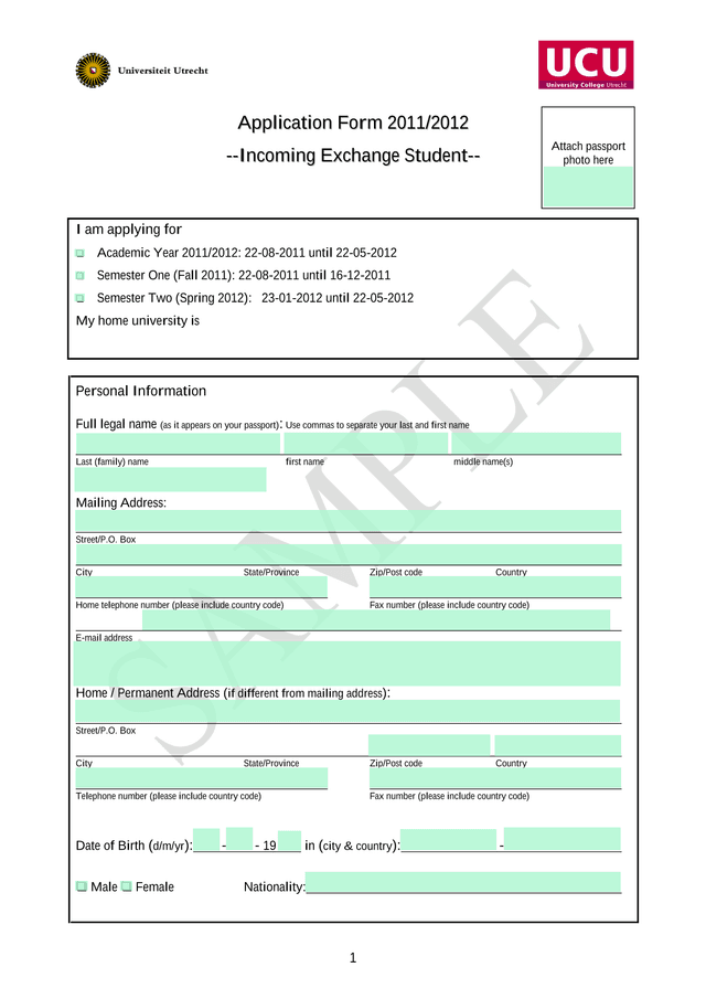 Application Form 20112012   Incoming Exchange Student screenshot