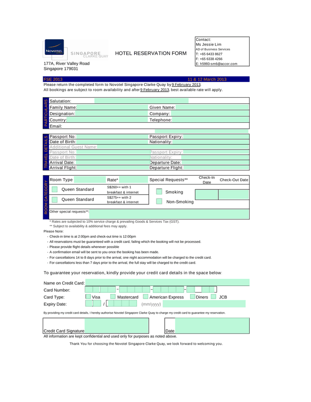 HOTEL RESERVATION FORM screenshot
