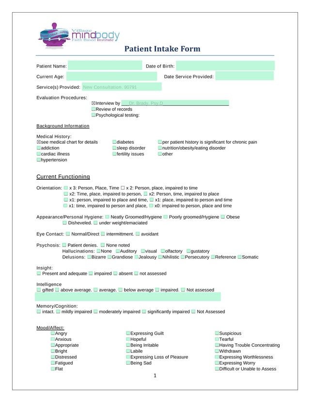 Patient Intake Form screenshot