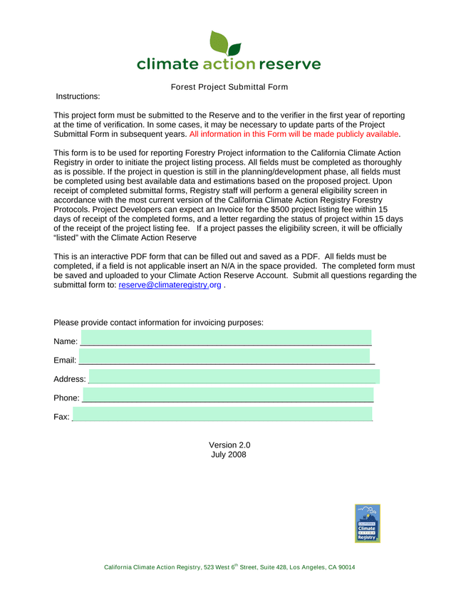 Forest Project Submittal Form screenshot