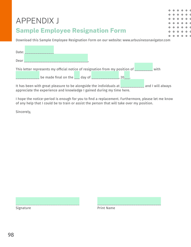 Sample Employee Resignation Form screenshot