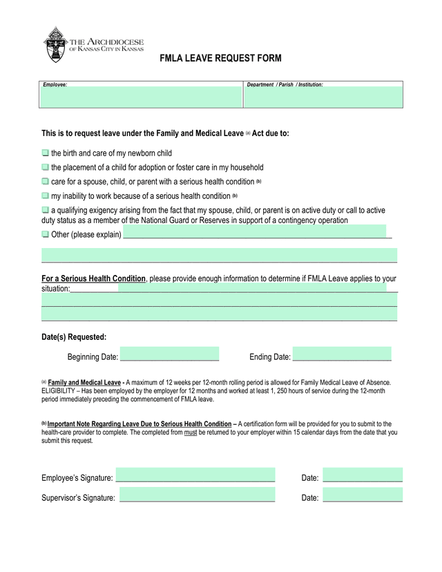FMLA LEAVE REQUEST FORM screenshot