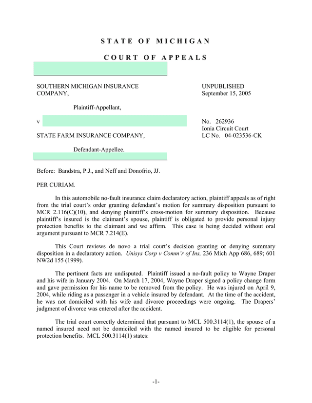 Southern Michigan Insurance Company V State Farm Insurance Company screenshot