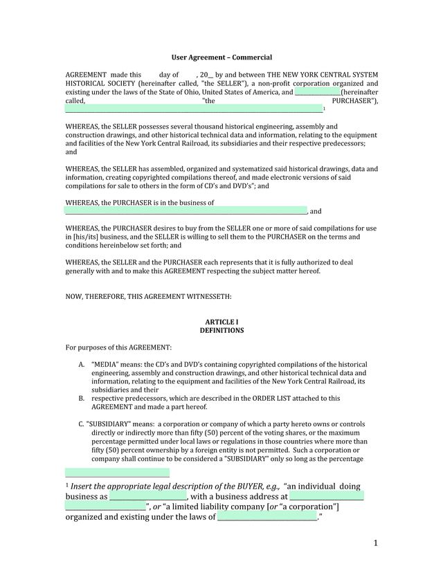 User Agreement  Commercial screenshot