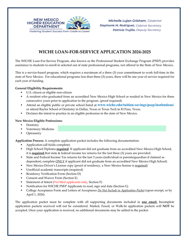 WICHE Loan For Service Application 2024 2025 screenshot