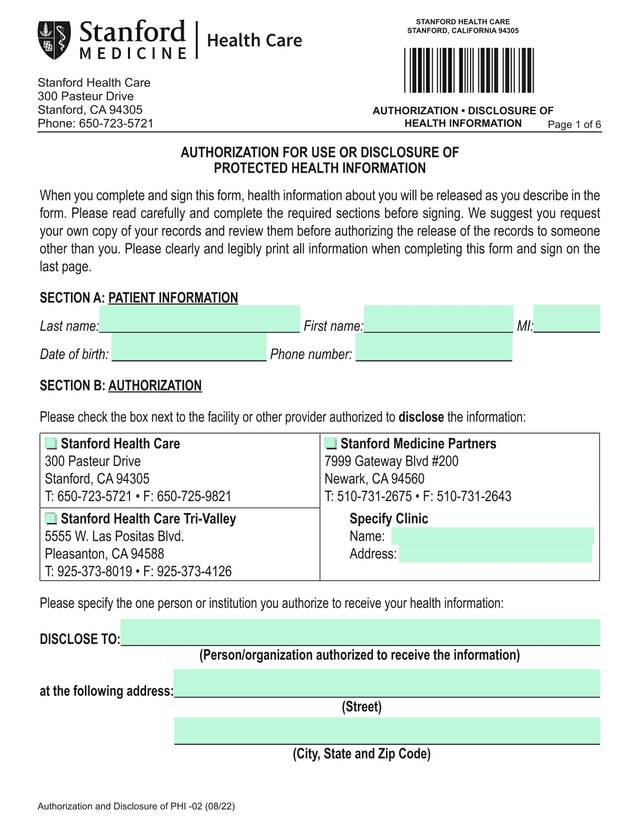 Authorization For Use Or Disclosure Of Protected Health Information screenshot