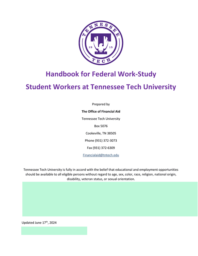 Handbook For Federal Work Study Student Workers At Tennessee Tech University screenshot