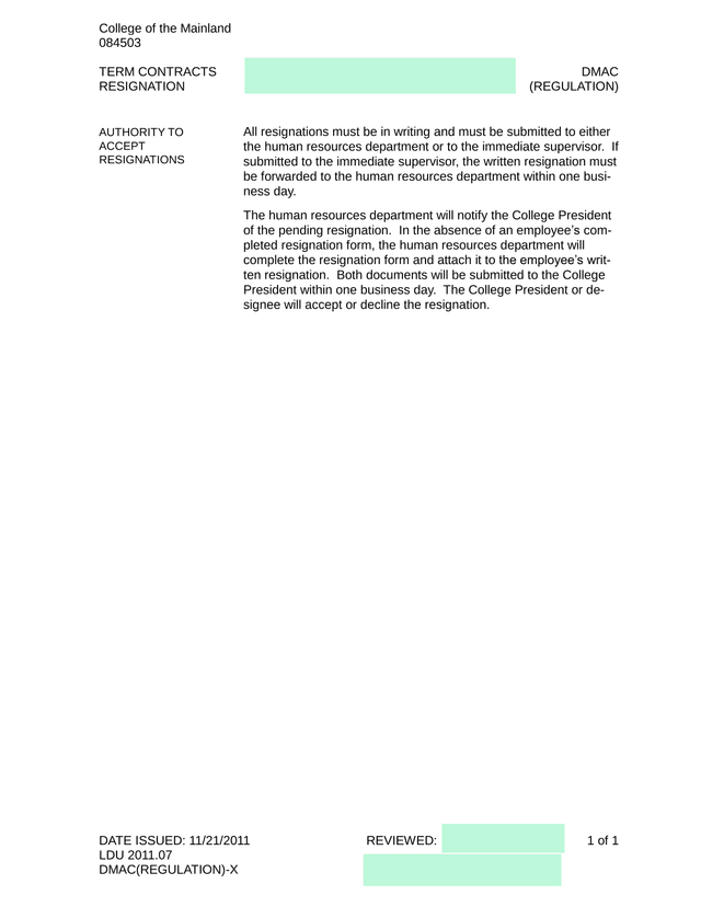TERM CONTRACTS DMAC RESIGNATION (REGULATION) screenshot