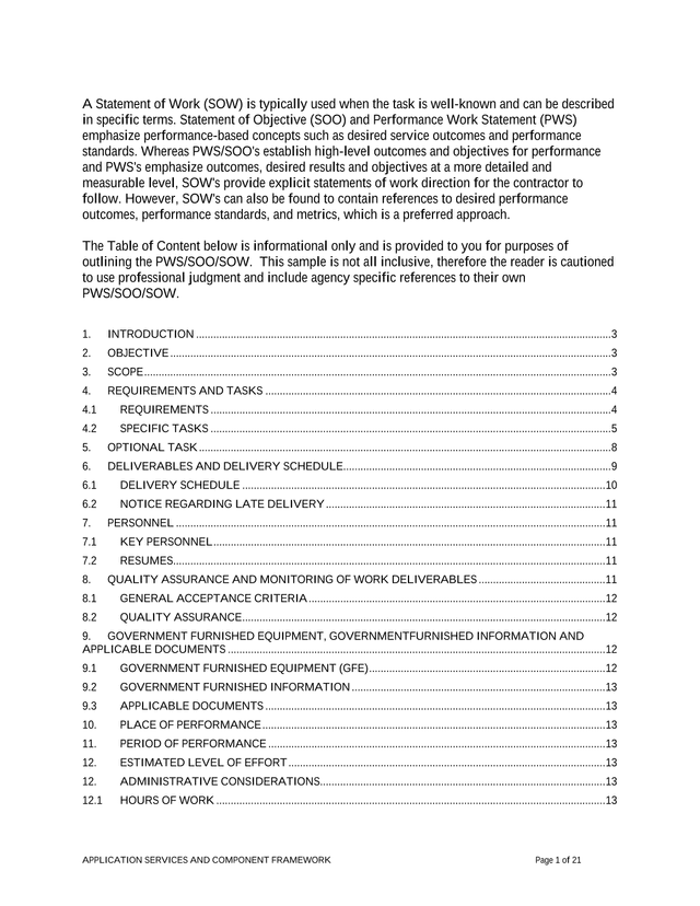 Application Services And Component Framework Statement Of Work screenshot