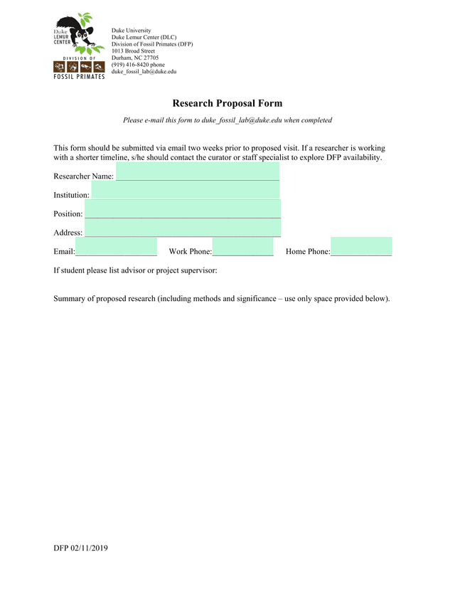 Research Proposal Form screenshot