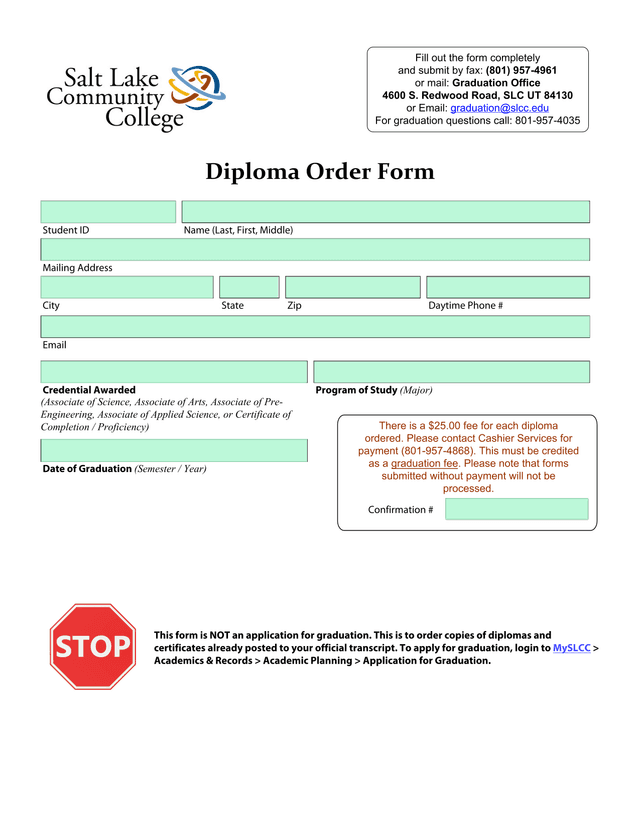Diploma Order Form screenshot