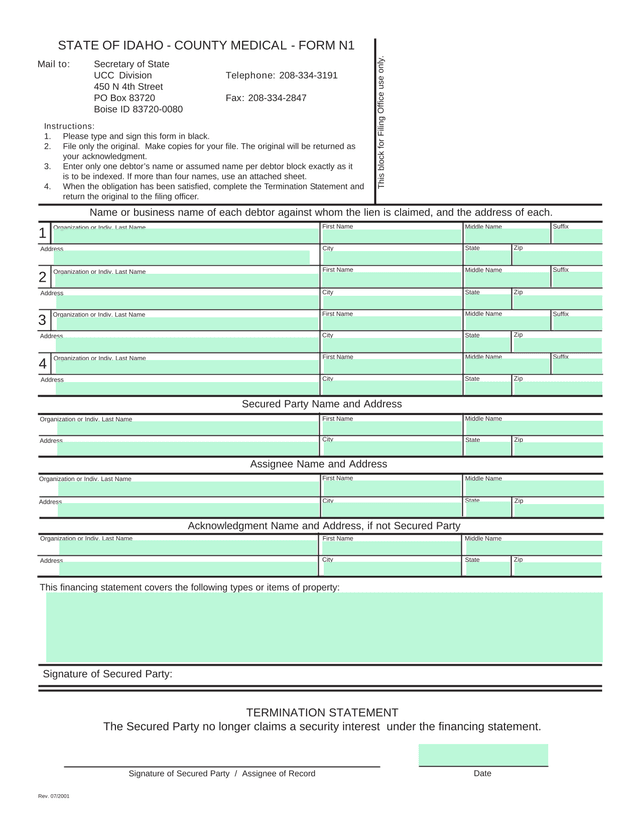STATE OF IDAHO   COUNTY MEDICAL   FORM N1 screenshot