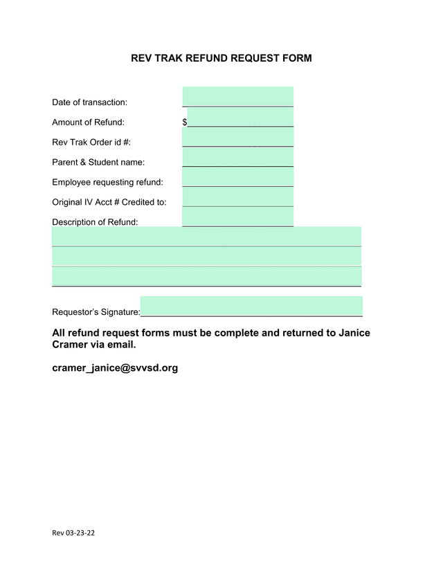 REV TRAK REFUND REQUEST FORM screenshot