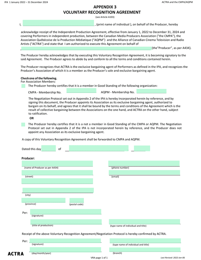 Voluntary Recognition Agreement screenshot