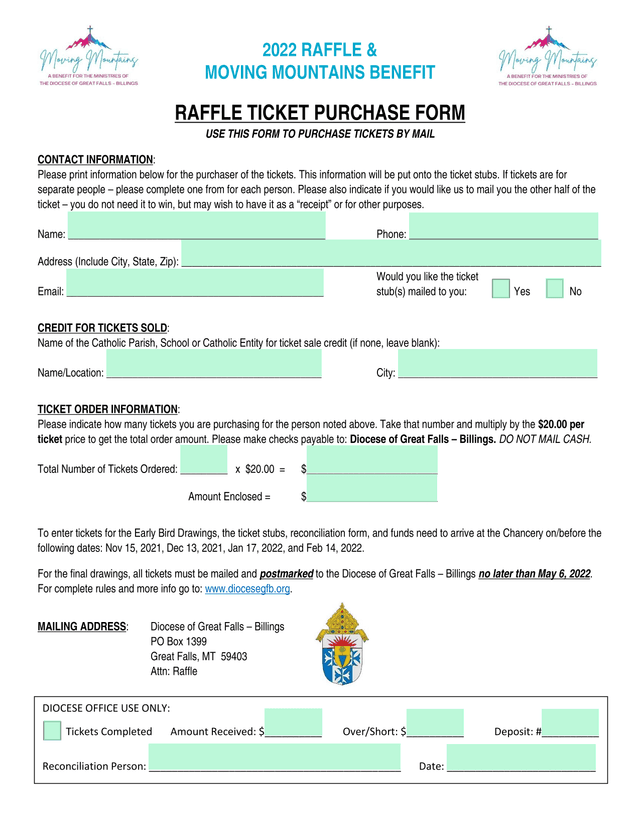 2022 Raffle  Moving Mountains Benefit Raffle Ticket Purchase Form screenshot