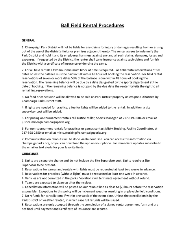 Ball Field Rental Procedures screenshot