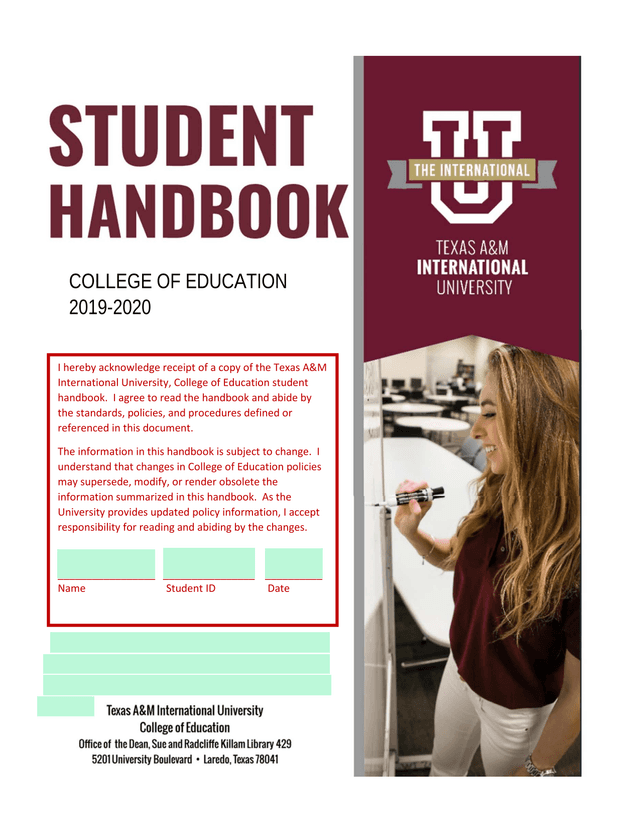 Texas AM International University College Of Education Student Handbook screenshot