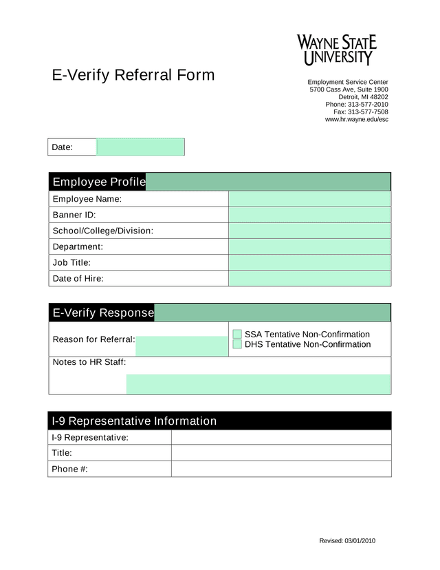 E Verify Referral Form screenshot