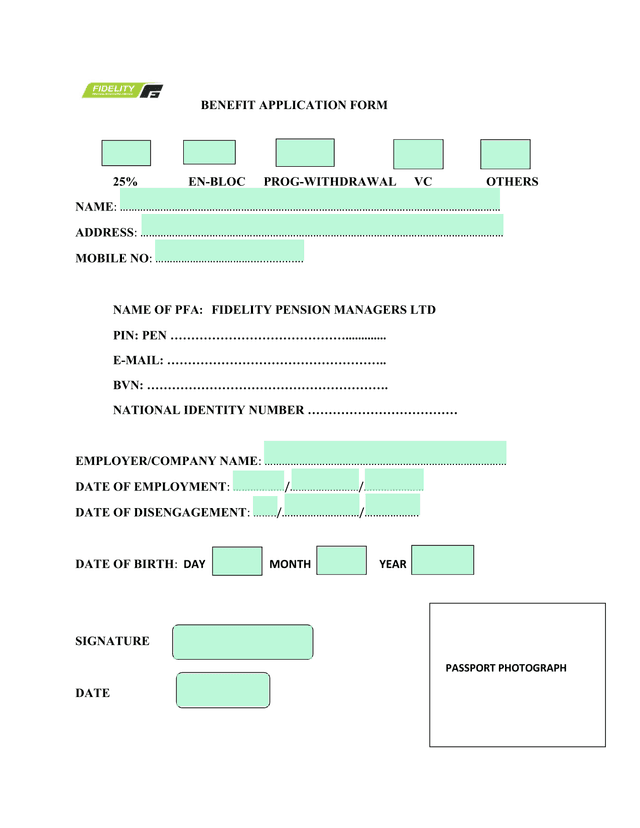 BENEFIT APPLICATION FORM screenshot