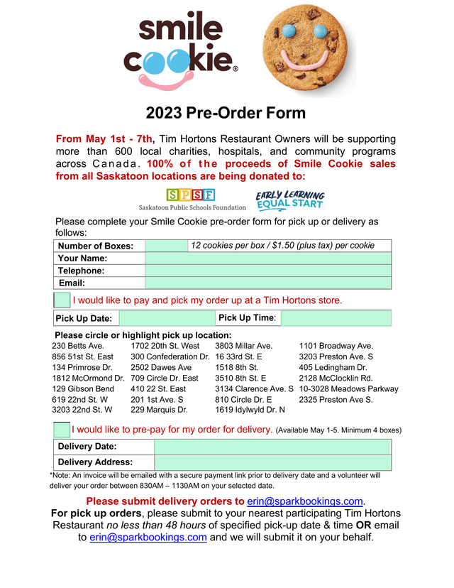 2023 Pre Order Form screenshot