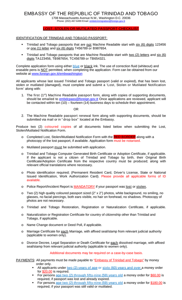 Lost, Stolen Or Mutilated Passport Checklist screenshot