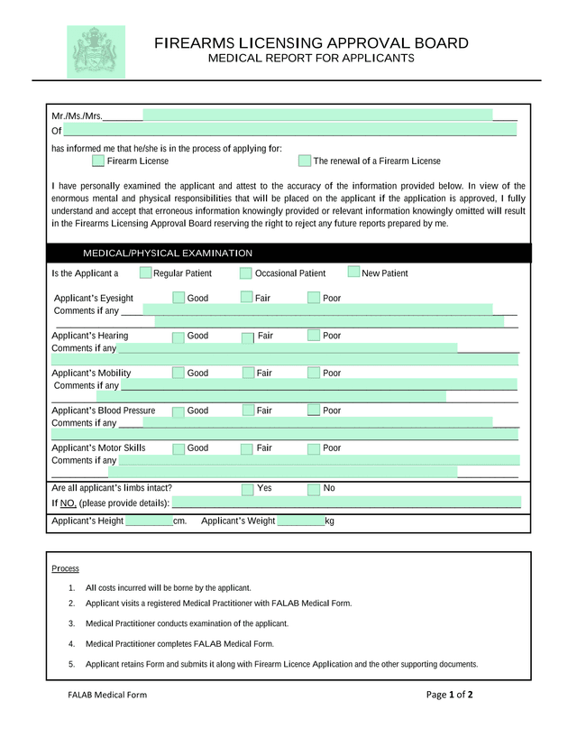 FALAB Medical Form screenshot