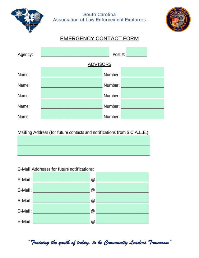 EMERGENCY CONTACT FORM screenshot