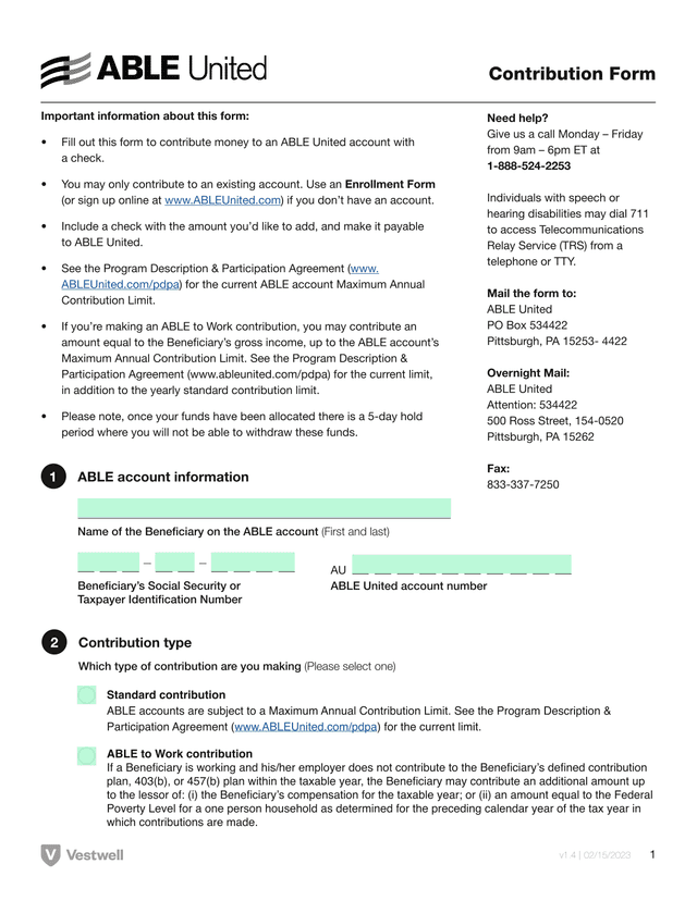 Contribution Form screenshot