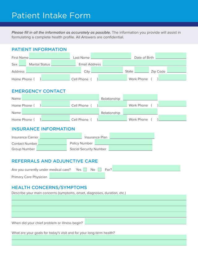 Patient Intake Form screenshot