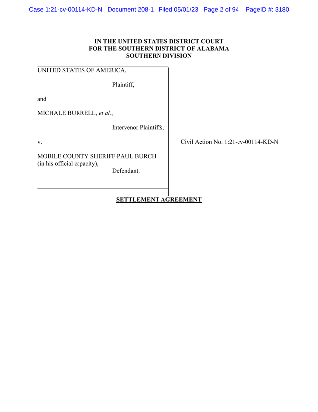 Settlement Agreement   United States V. Mobile County Sheriff Paul Burch screenshot