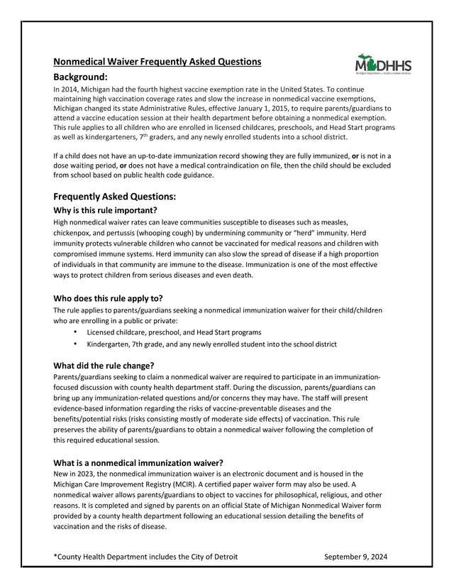 Nonmedical Waiver Frequently Asked Questions screenshot