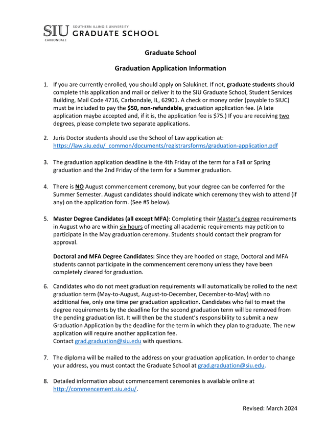 Graduate School Graduation Application Information screenshot